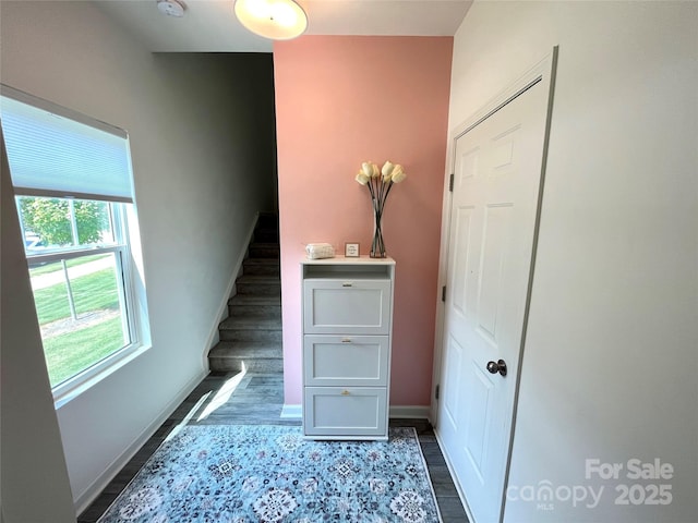 stairway with wood-type flooring