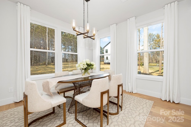 dining room with a chandelier and light wood-type flooring