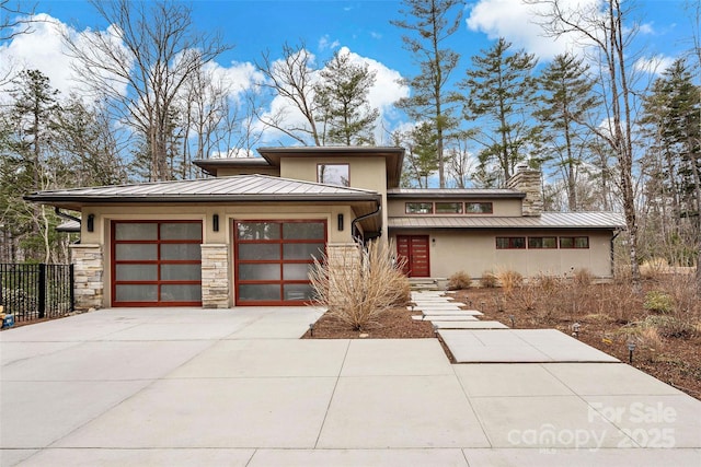 prairie-style home with a garage