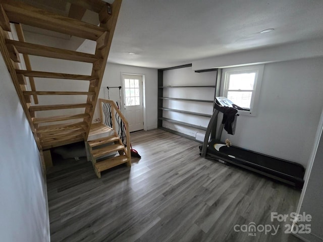 exercise room with hardwood / wood-style flooring