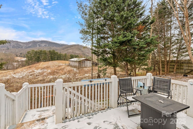 view of patio with a mountain view