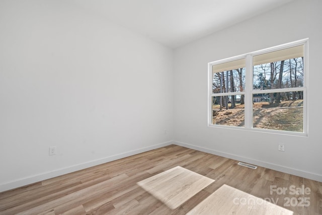 unfurnished room featuring a wealth of natural light and light hardwood / wood-style floors