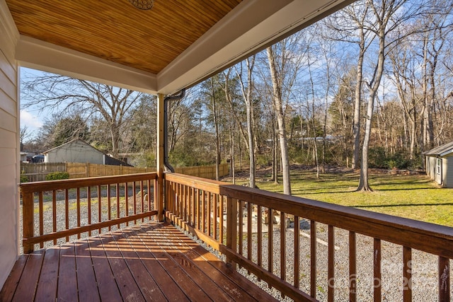 wooden terrace featuring a yard