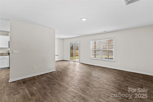 unfurnished living room with dark hardwood / wood-style flooring