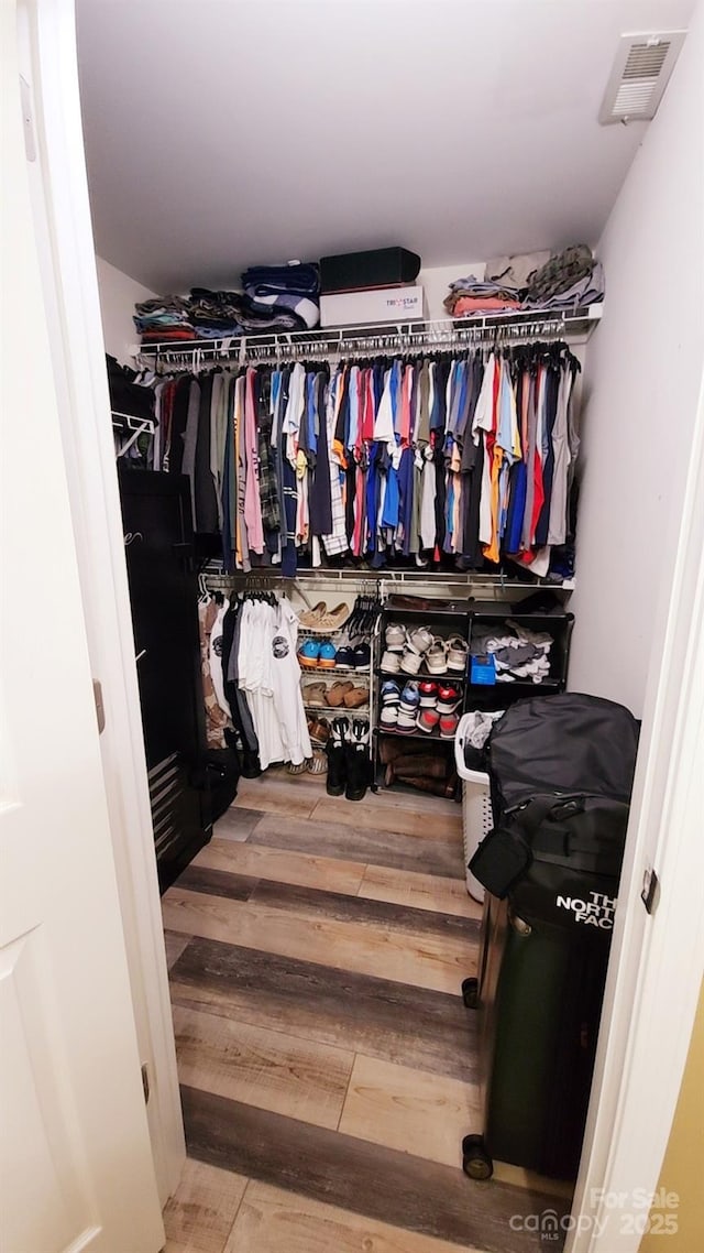 walk in closet featuring wood-type flooring