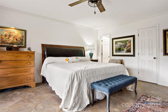 bedroom featuring crown molding and ceiling fan