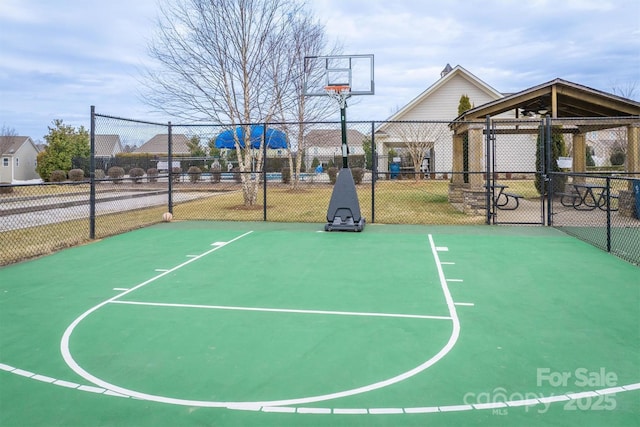 view of sport court featuring a gazebo