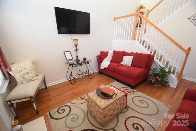 living room with hardwood / wood-style floors