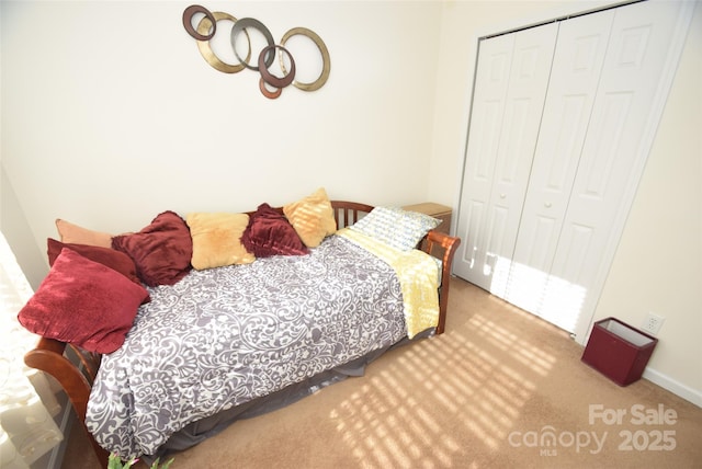 carpeted bedroom featuring a closet