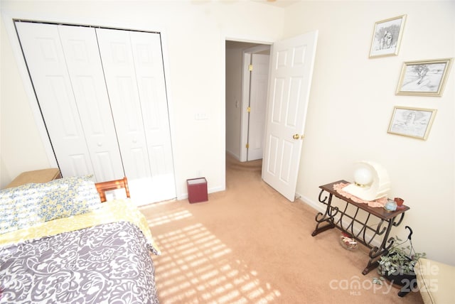 bedroom with carpet floors and a closet