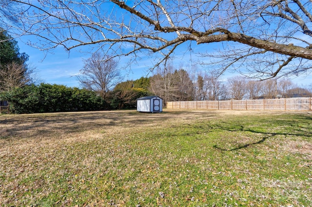 view of yard with a storage shed