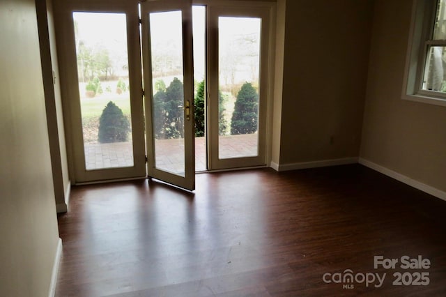 entryway with a healthy amount of sunlight and dark hardwood / wood-style floors