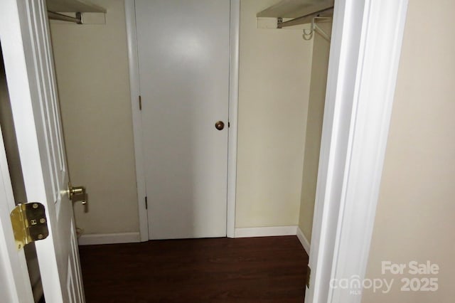 interior space with dark wood-type flooring