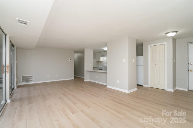 unfurnished living room with light hardwood / wood-style floors