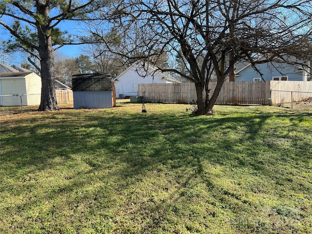 view of yard featuring a storage unit