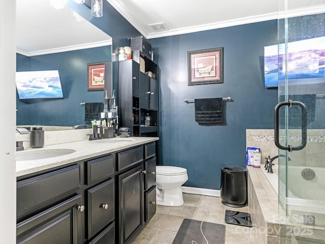 bathroom with crown molding, visible vents, and a sink