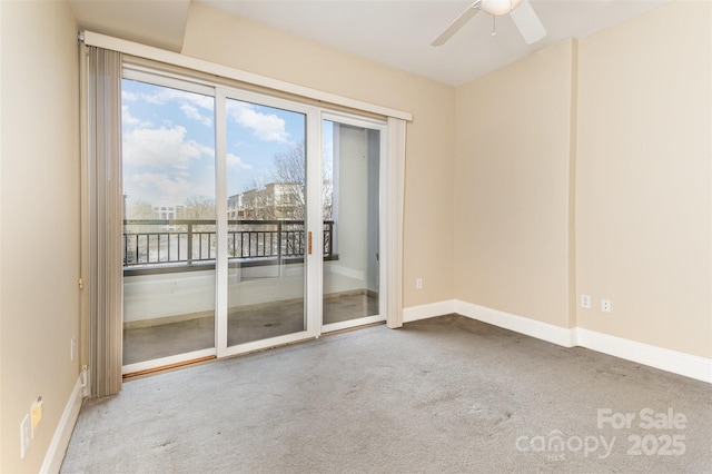 unfurnished room featuring carpet flooring and ceiling fan