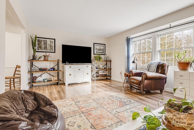 living room with light hardwood / wood-style floors