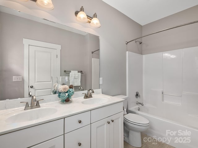 9 Hyde Park Pl, Arden, NC 28704 - full bath featuring double vanity, toilet, shower / bathtub combination, and tile patterned flooring