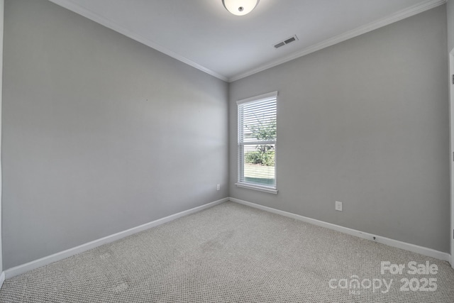 carpeted spare room featuring ornamental molding