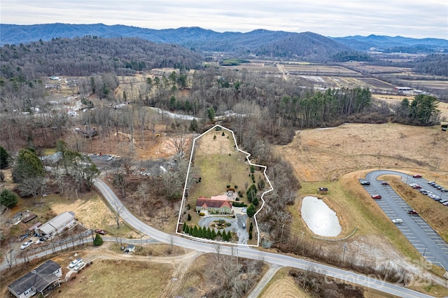 birds eye view of property with a mountain view