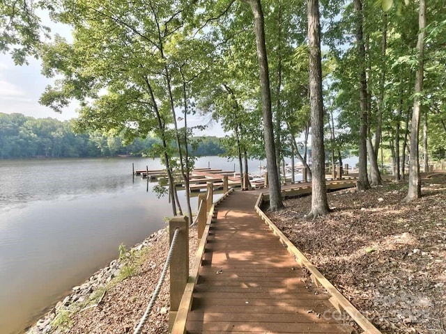 view of dock with a water view