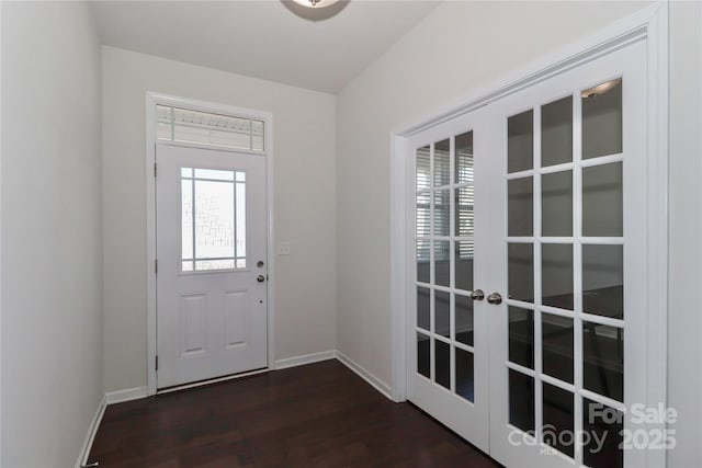 entryway featuring dark hardwood / wood-style floors, a wealth of natural light, and french doors