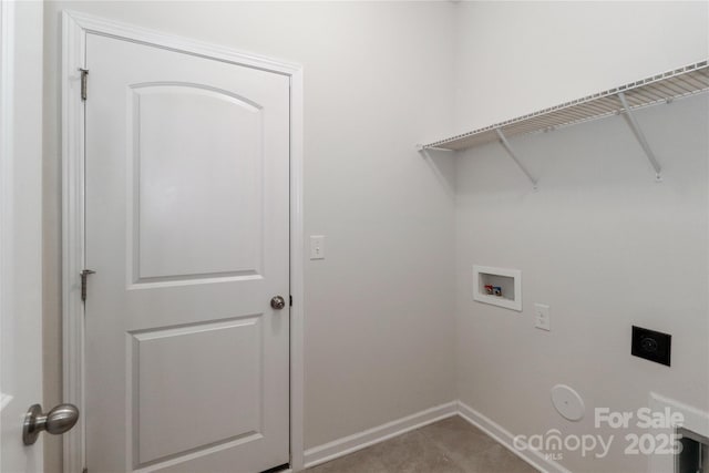 clothes washing area with electric dryer hookup and hookup for a washing machine