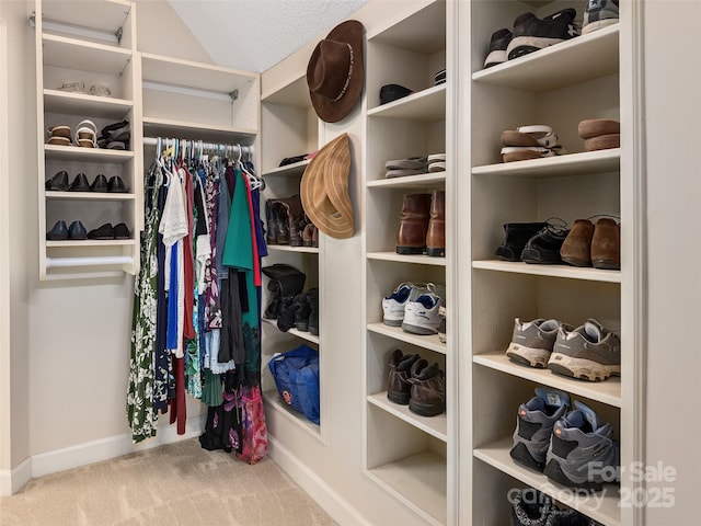 walk in closet with carpet