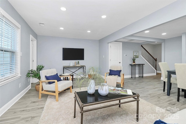 living room with light wood-type flooring