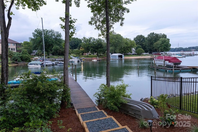 view of dock featuring a water view