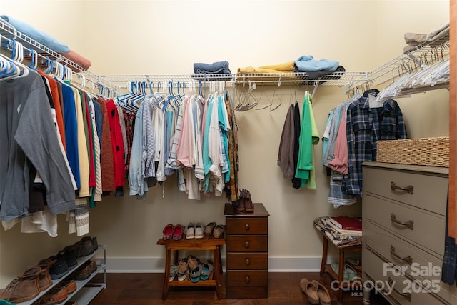 spacious closet with dark wood-type flooring