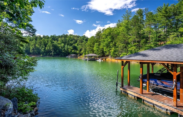 view of dock featuring a water view