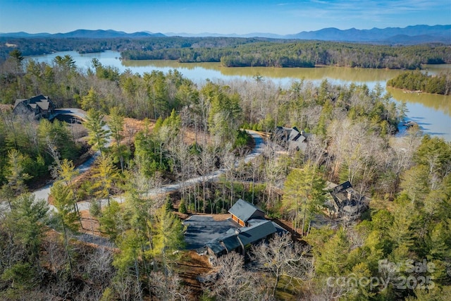 aerial view with a water and mountain view