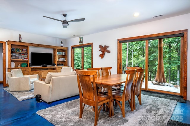 dining area featuring ceiling fan