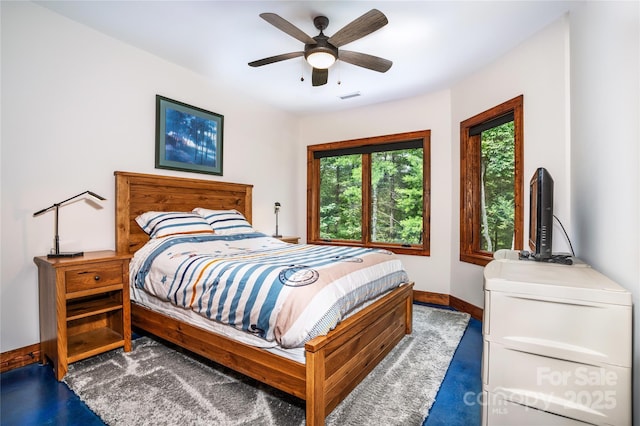 bedroom featuring ceiling fan