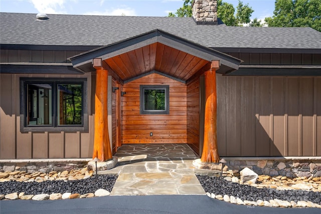 2126 Sycamore Dr, Nebo, NC 28761 - entrance to property with a shingled roof and a chimney
