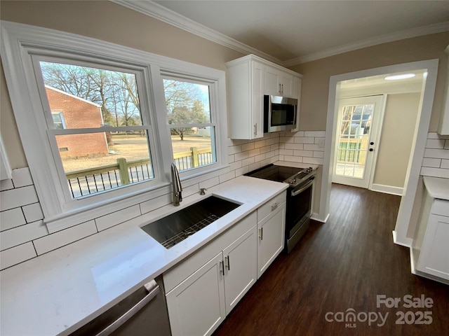 kitchen featuring white cabinetry, appliances with stainless steel finishes, sink, and decorative backsplash