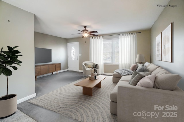 living room with ceiling fan