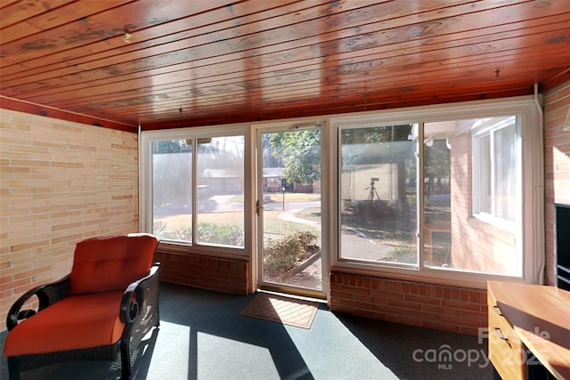 sunroom with wood ceiling