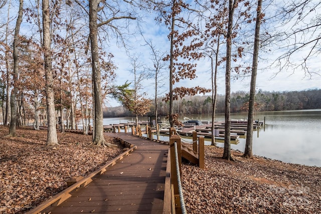 view of dock featuring a water view