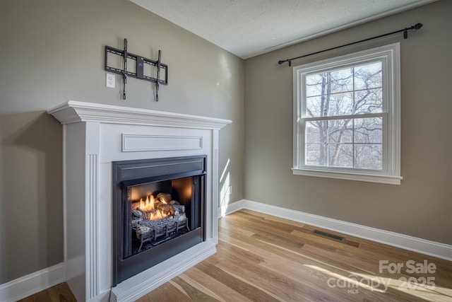 details with hardwood / wood-style floors and a textured ceiling