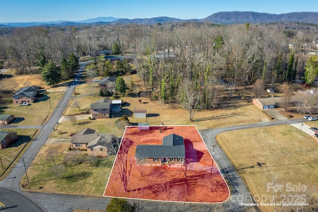 bird's eye view with a mountain view