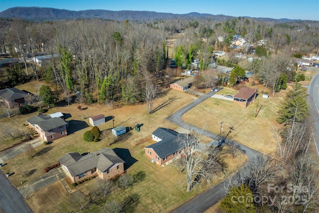 birds eye view of property with a mountain view