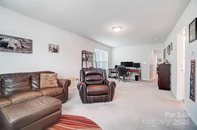 living room with light colored carpet