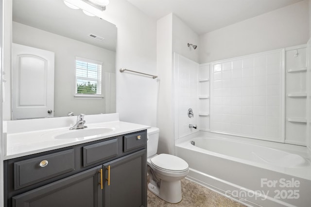 full bathroom with vanity, toilet, and tub / shower combination