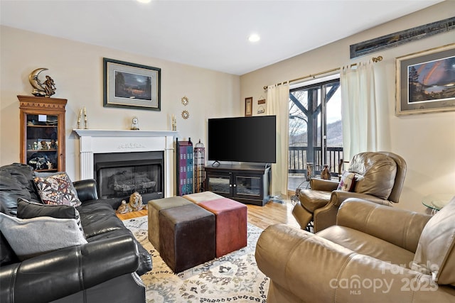 living room with hardwood / wood-style flooring