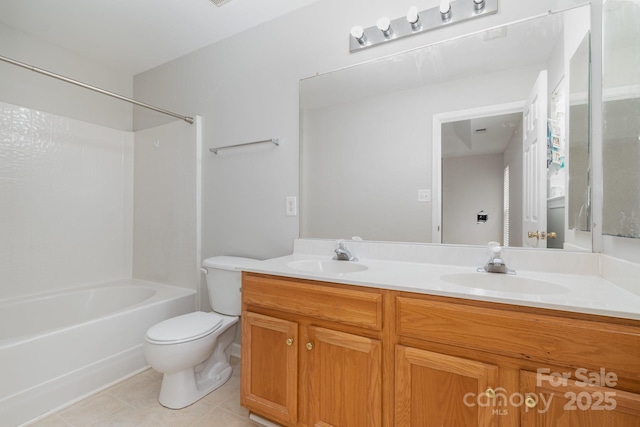 7117 Flying Scotsman Dr, Charlotte, NC 28213 - full bath featuring double vanity, tile patterned floors, washtub / shower combination, and toilet