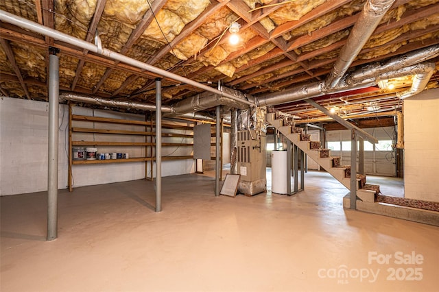 basement featuring water heater