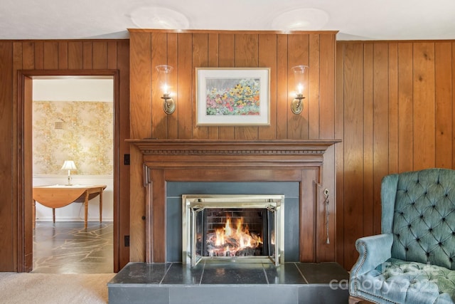 interior details featuring wood walls